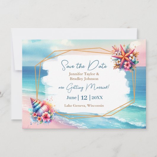 Invitation Pastel Rose Bleu Océan Afficher Mariage Enregistre (Devant)