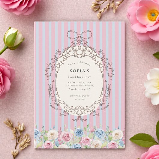 Invitation Pastel Rose Bouquet coquette Birthday