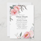 Invitation Pastel rose et gris Boho Floral Douche virtuelle (Devant)