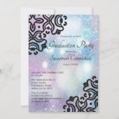 Invitation Pastel Rose et Parties scintillant Bleue Graduatio (Devant)