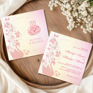 Invitation Pastel rose floral cygne islamique musulman Mariag