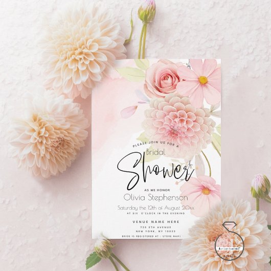 Invitation Pastel Rose Floral Douche nuptiale