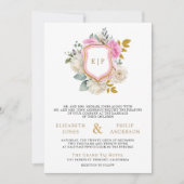 Invitation Pastel Rose Floral QR Code Photo Crest Mariage (Devant)