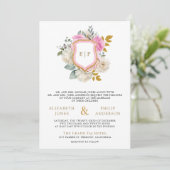 Invitation Pastel Rose Floral QR Code Photo Crest Mariage (Debout devant)
