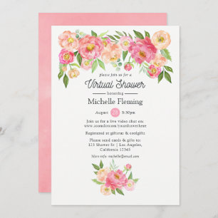 Invitation Pastel rose Floral Virtual Baby ou Fête des mariée