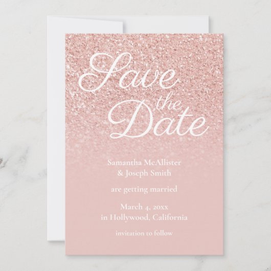 Invitation Pastel Rose Gold Blush Ombre Parties scintillant E (Devant)