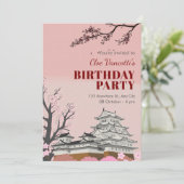 Invitation Pastel rose japonais fleur anniversaire (Debout devant)