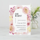 Invitation Pastel rose jaune floral Baby shower bébé fille (Debout devant)