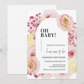 Invitation Pastel rose jaune floral Baby shower bébé fille (Devant / Derrière)