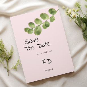 Invitation Pastel rose menthe feuille d'eucalyptus Enregistre
