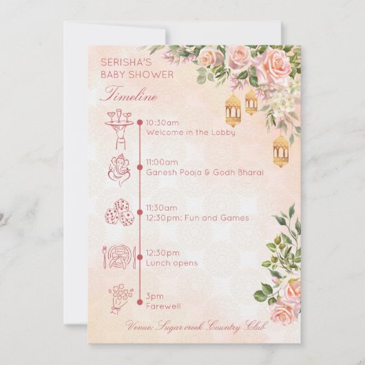Invitation Pastel rose Moroccan lanterns baby shower timeline (Devant)