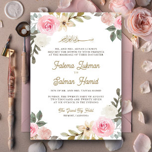 Invitation Pastel rose pâle Floral musulman musulman Mariage