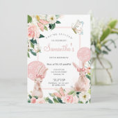 Invitation Pastel Rose Printemps Floral Fille Anniversaire Fê (Debout devant)