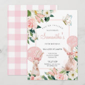 Invitation Pastel Rose Printemps Floral Fille Anniversaire Fê (Devant / Derrière)
