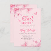 Invitation Pastel rose Romantique aquarelle florale douce 16 (Devant / Derrière)