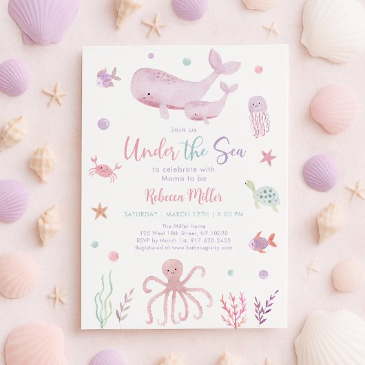 Invitation Pastel rose sous le Baby shower marin