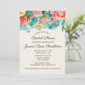 Invitation Pastel rose Turquoise Jaune Fête des mariées Flora (Debout devant)