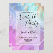 Invitation pastel rose Unicorn marbre liquide Girly Moderne (Devant / Derrière)