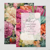 Invitation Pastel rose, vert et sable Brown Printemps mariage (Devant / Derrière)