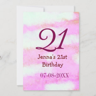 Invitation Pastel rose vert simple nom date 21e anniversaire