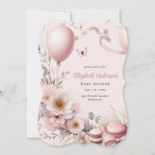 Invitation Pastel Roses Roses Ribbons Baby shower Élégant Sof (Devant)