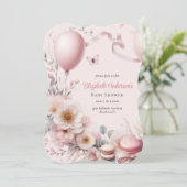 Invitation Pastel Roses Roses Ribbons Baby shower Élégant Sof (Debout devant)