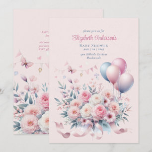 Invitation Pastel Roses Roses Ribbons Baby shower Élégant Sof