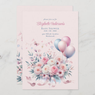 Invitation Pastel Roses Roses Ribbons Baby shower Élégant Sof
