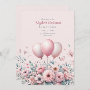 Invitation Pastel Roses Roses Ribbons Baby shower Élégant Sof