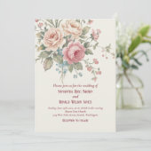 Invitation Pastel Roses Shabby Chic Wedding  (Debout devant)