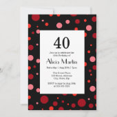 Invitation Pastel Ruby Cranberry Polka Dot Noir 40 Anniversai (Devant)