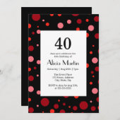 Invitation Pastel Ruby Cranberry Polka Dot Noir 40 Anniversai (Devant / Derrière)