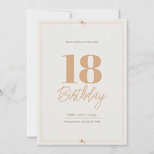 Invitation Pastel sable beige élégant 18'e anniversaire (Devant)