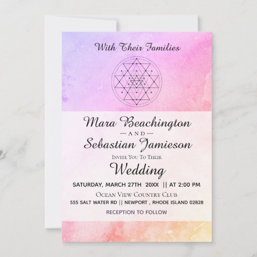 Invitation *~* Pastel Sacré Géométrie Mariage d'aquarelle (Dos)