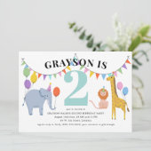 Invitation Pastel Safari Animaux Fête Anniversaire de enfant (Debout devant)