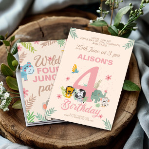 Invitation Pastel Safari joyeux Quatrième anniversaire