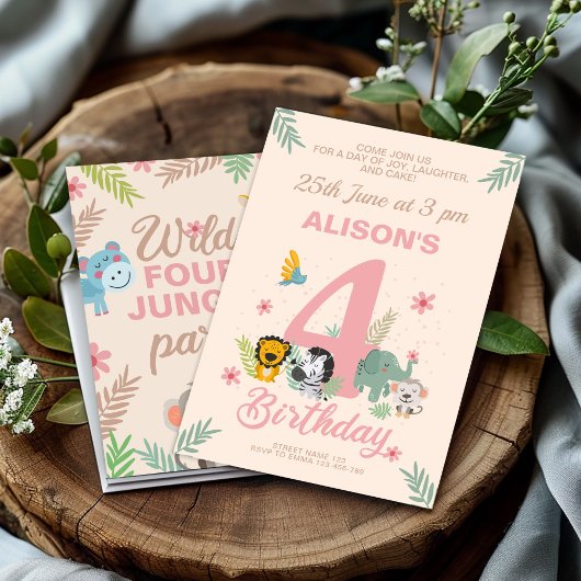 Invitation Pastel Safari joyeux Quatrième anniversaire