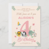 Invitation Pastel Safari joyeux Quatrième anniversaire (Devant)