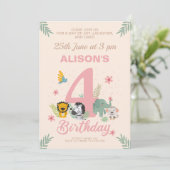 Invitation Pastel Safari joyeux Quatrième anniversaire (Debout devant)