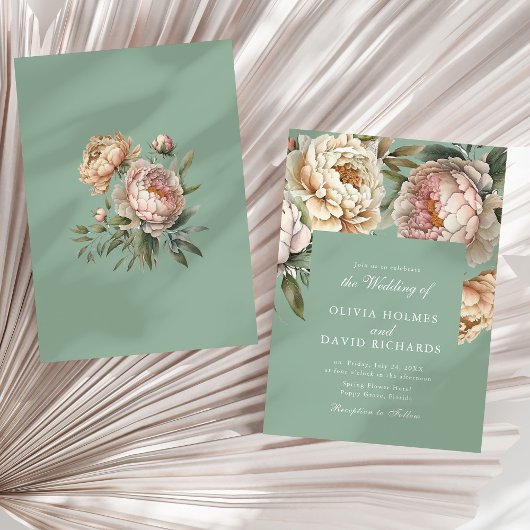 Invitation Pastel Sage Green et Blush Pony Mariage
