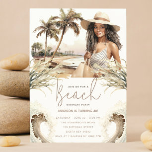 Invitation Pastel Sand Anniversaire Beach Party Afro