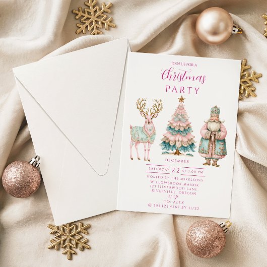 Invitation Pastel Santa and Reindeer Christmas
