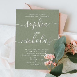 Invitation Pastel sauge vert simple script engagement