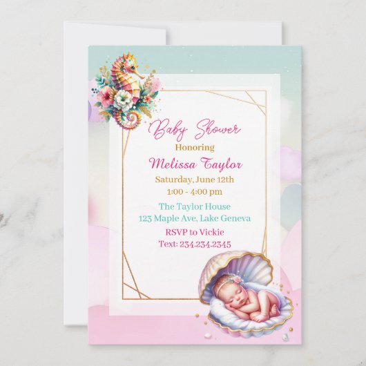 Invitation Pastel Seaside Girl's Baby shower Côtier Thème (Devant)
