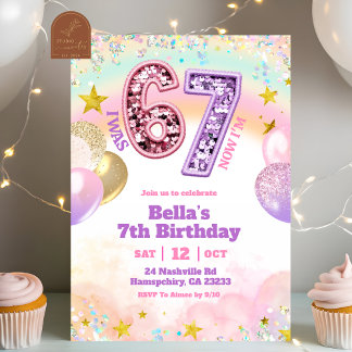 Invitation Pastel Sequin Glitter 67 Girl Birthday 