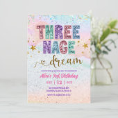 Invitation Pastel Sequin Glitter Threenage Dream Birthday (Debout devant)