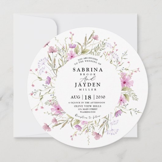Invitation Pastel Shade Blush rose Mariage floral (Devant)