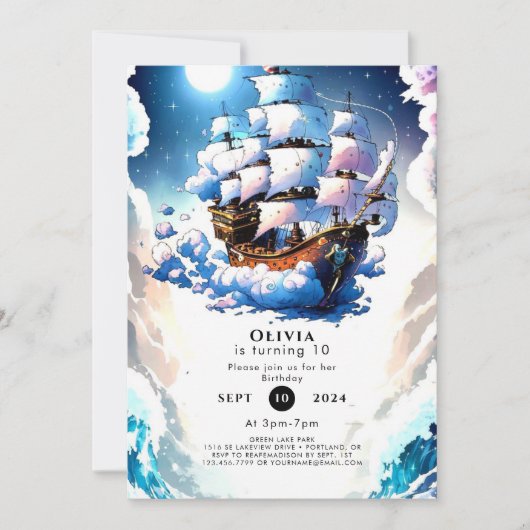 Invitation Pastel Ship Ahoy Pirate Anniversaire (Devant)
