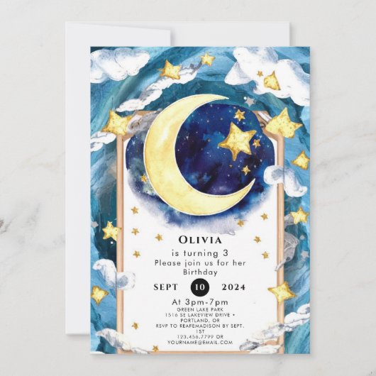 Invitation Pastel Simple Moon Anniversaire (Devant)