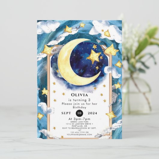 Invitation Pastel Simple Moon Anniversaire (Debout devant)